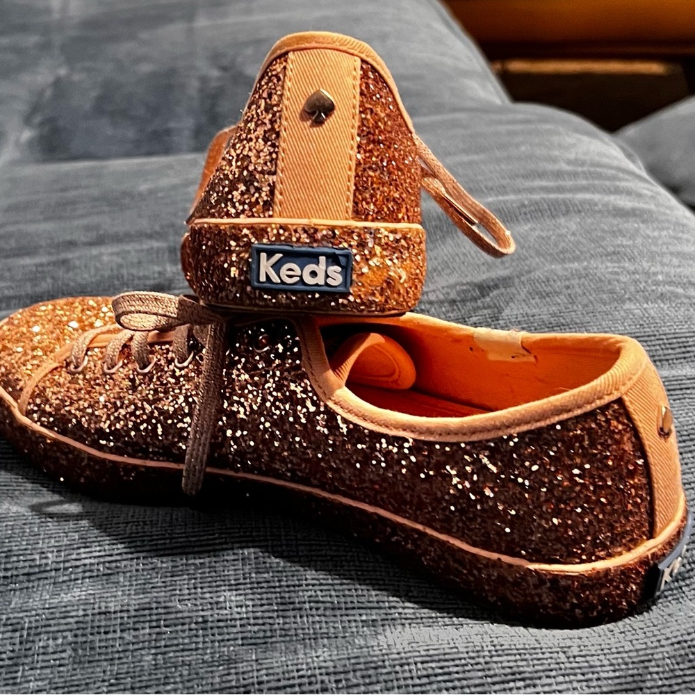 Keds x Kate Spade New York Champion Rose Gold Glitter Sneakers l 7 - Picture 2 of 5